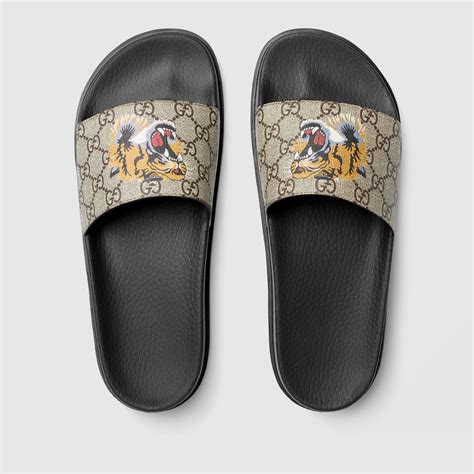 gucci slide sandals tiger|Gucci rubber platform sandals.